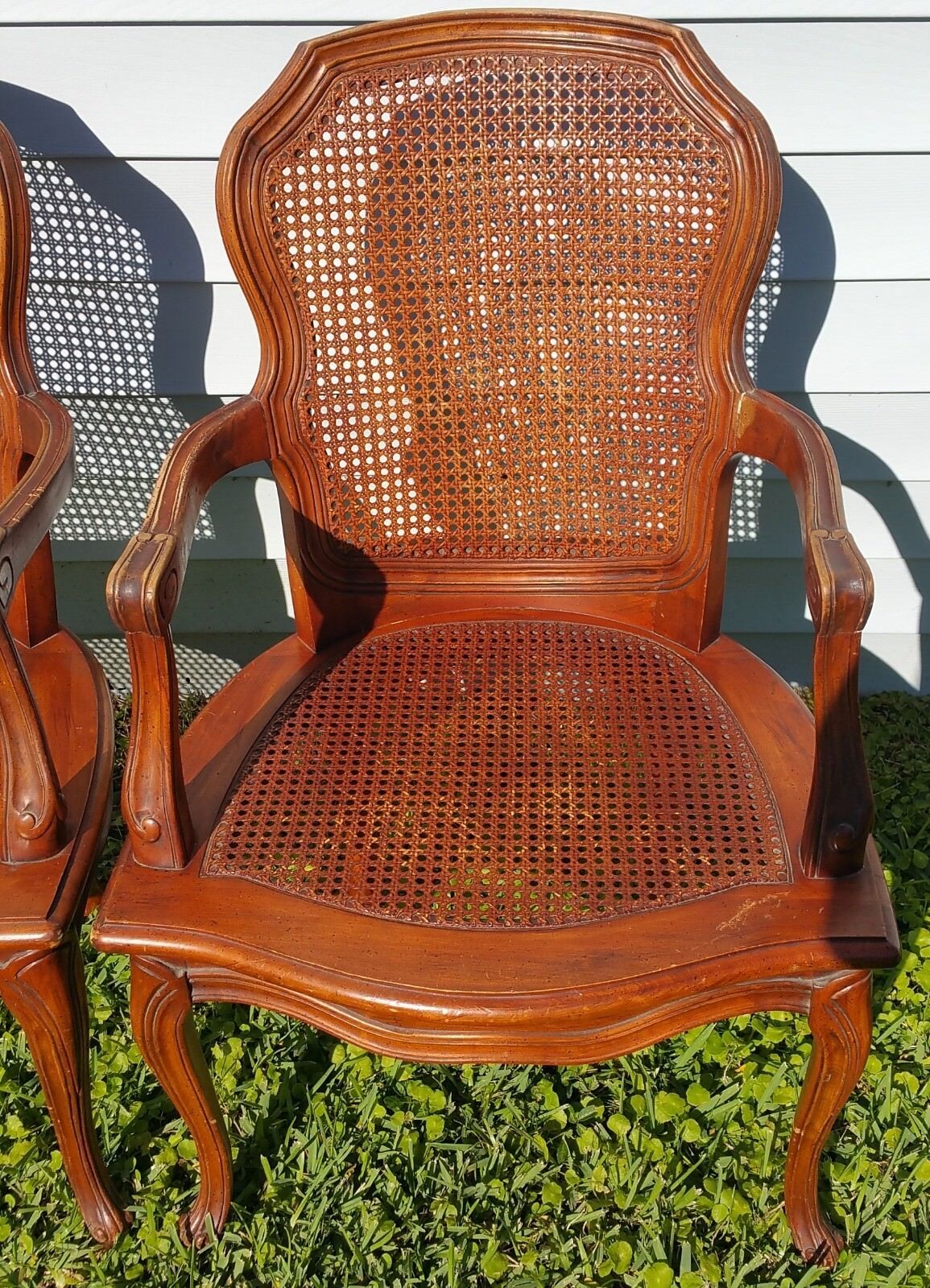 Pair of Vintage Louis XV French Provincial Country Cane Back & Seat Armchairs