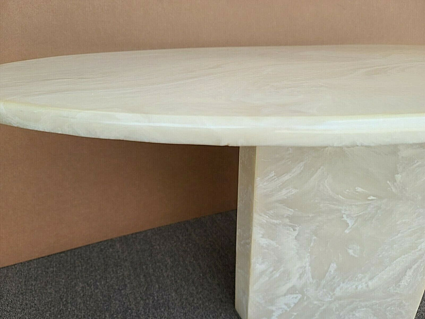 Vintage Mid Century Modern Faux Marble Oval Pedestal Dining Table