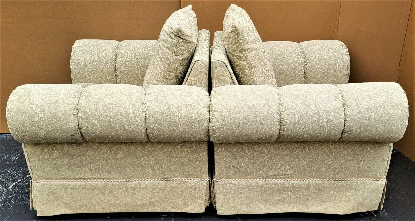 Pair of BARCLAY Tufted Roll Arm Oversized Damask Upholstered Lounge Club Chairs