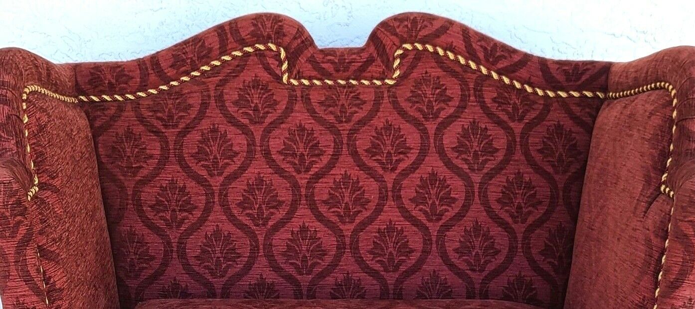 Oversized MARGE CARSON Damask Wingback Chair With Rolling Ottoman