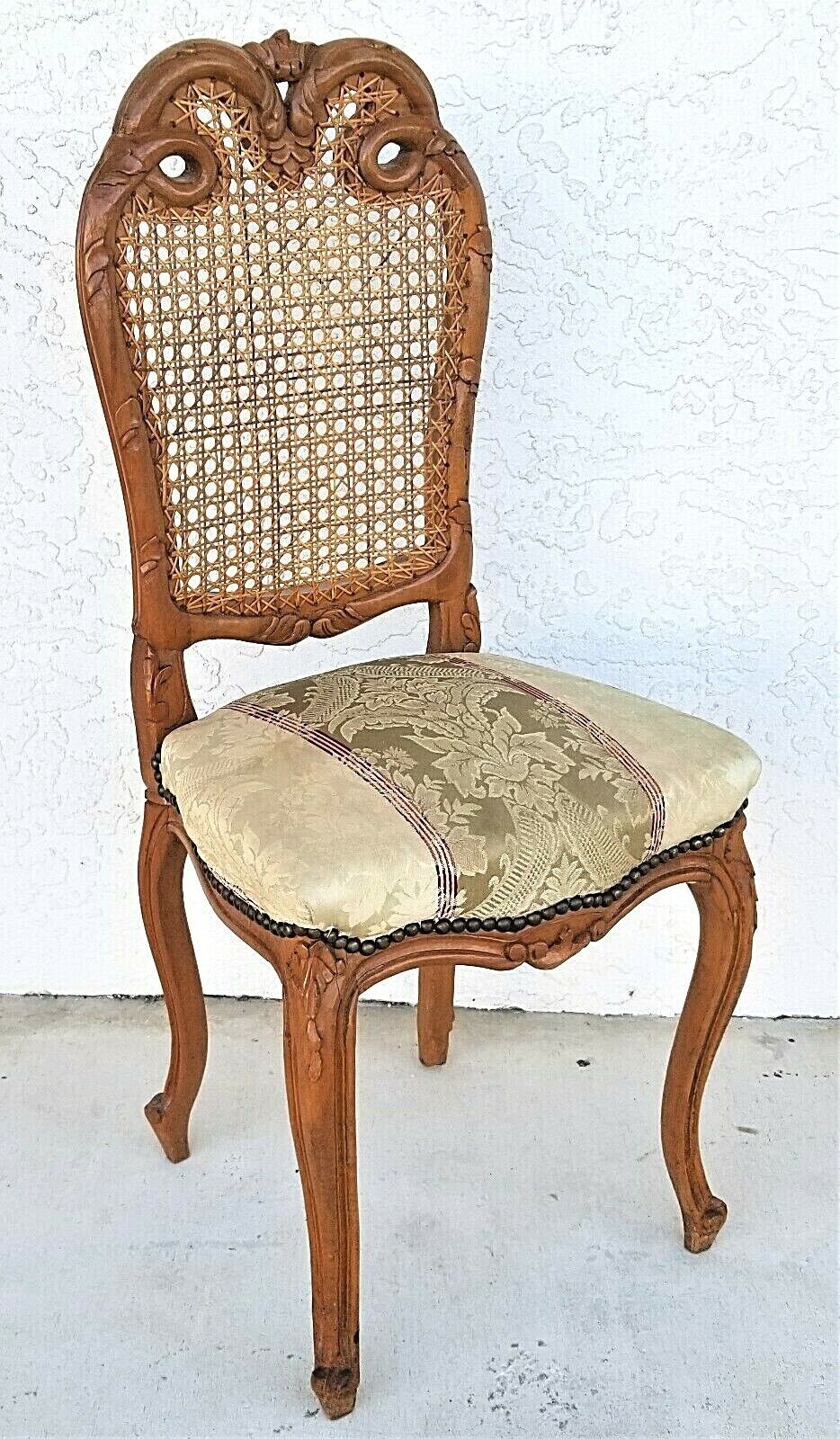 Antique French Provincial Louis XV Caned Vanity Accent Chair