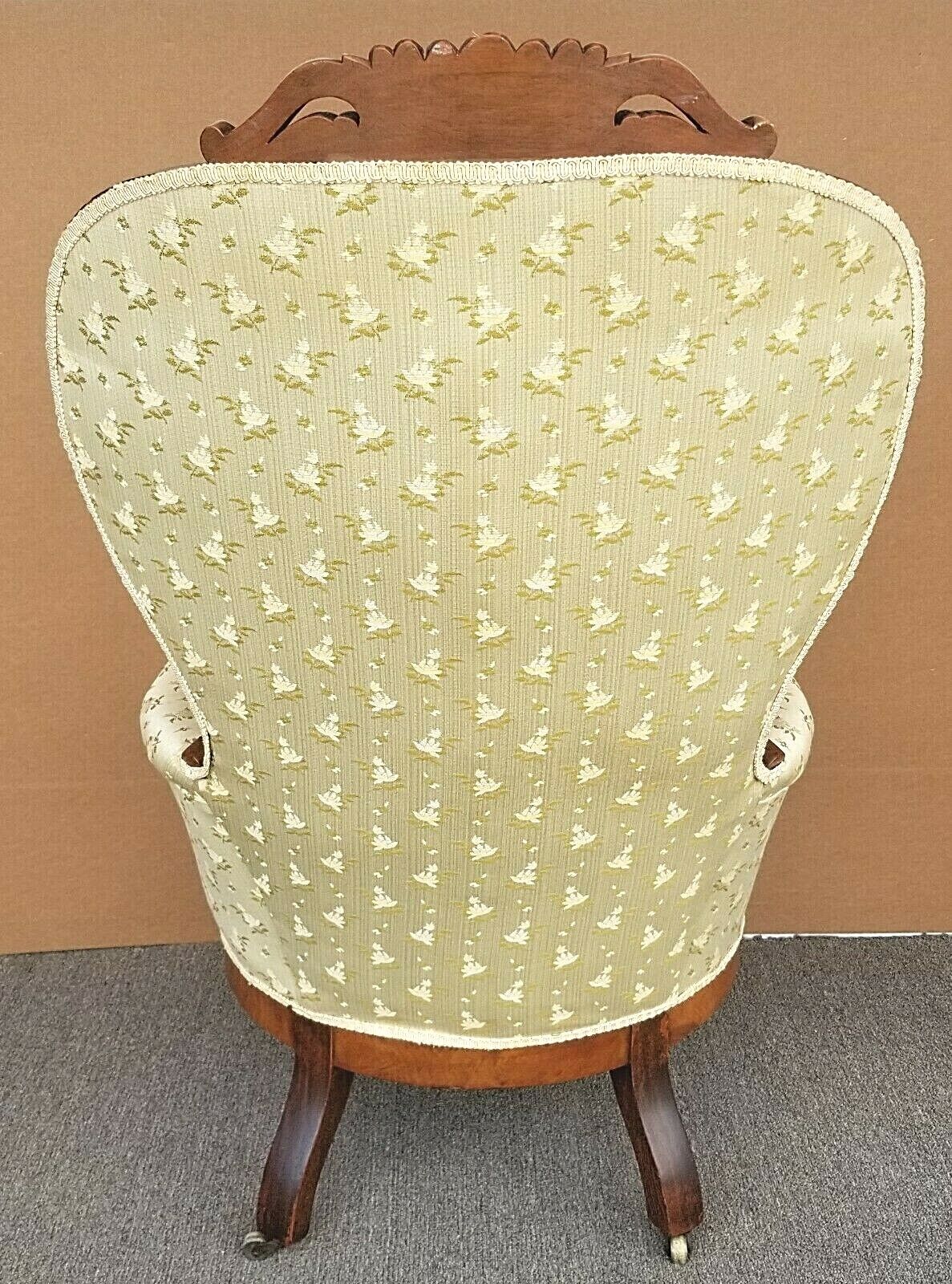 Antique 1800's Victorian Balloon Back Parlor Carved Walnut Armchair