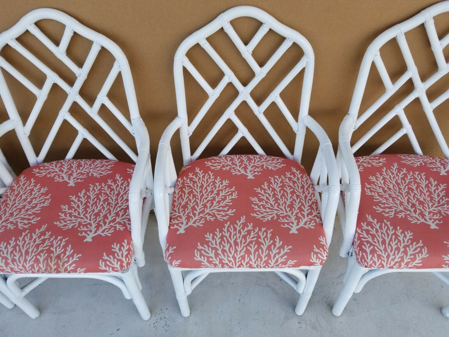 (4) McGuire Style Boho Rattan Dining Armchairs