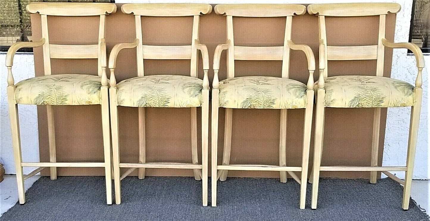 Set of 4 Tall WILLIAM SWITZER Country French Lacquered Light Wood Bar Stools