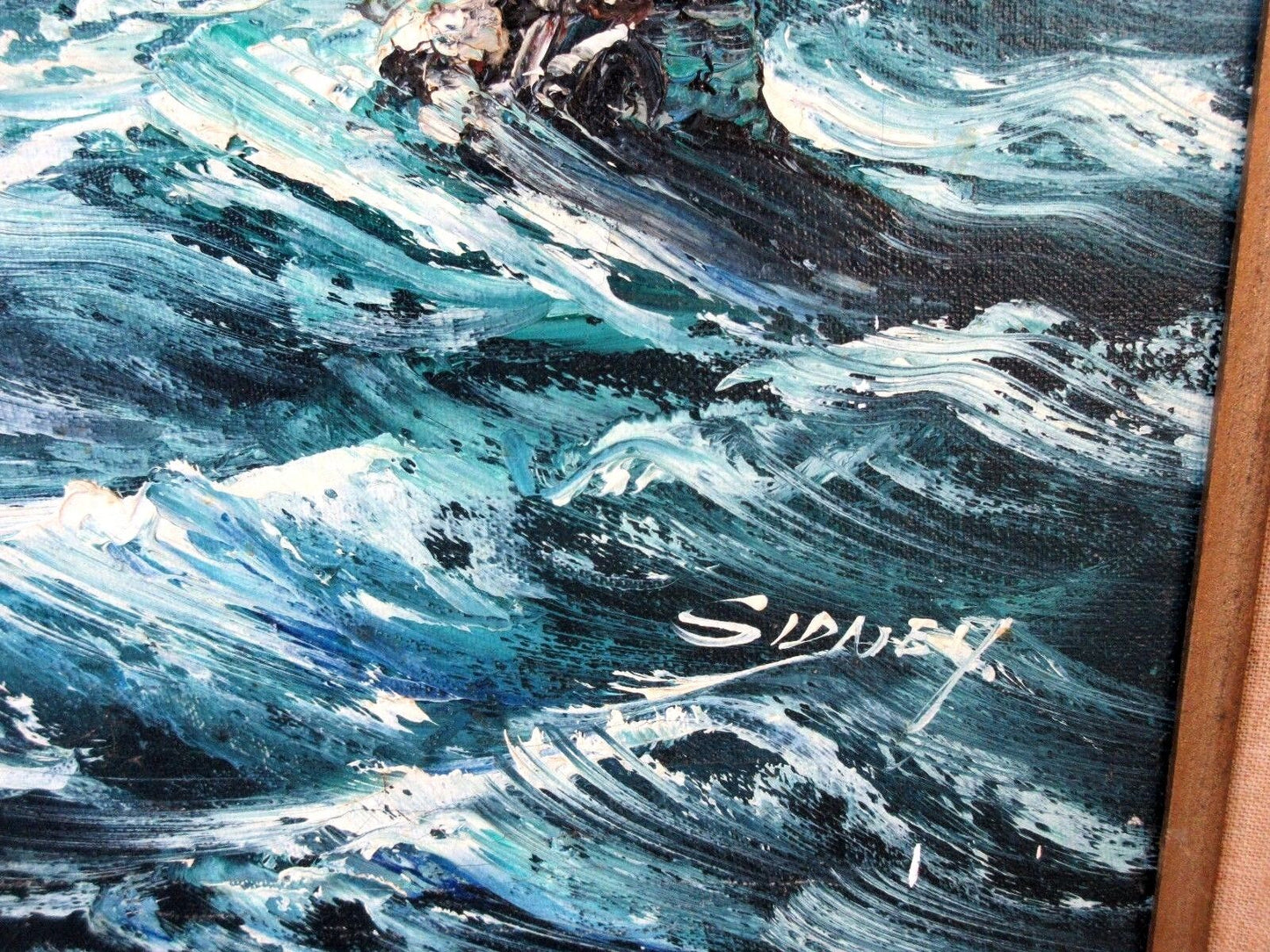 Vintage 3D Impasto OIL CANVAS Painting LIGHTHOUSE SEASCAPE Signed " Sidney "