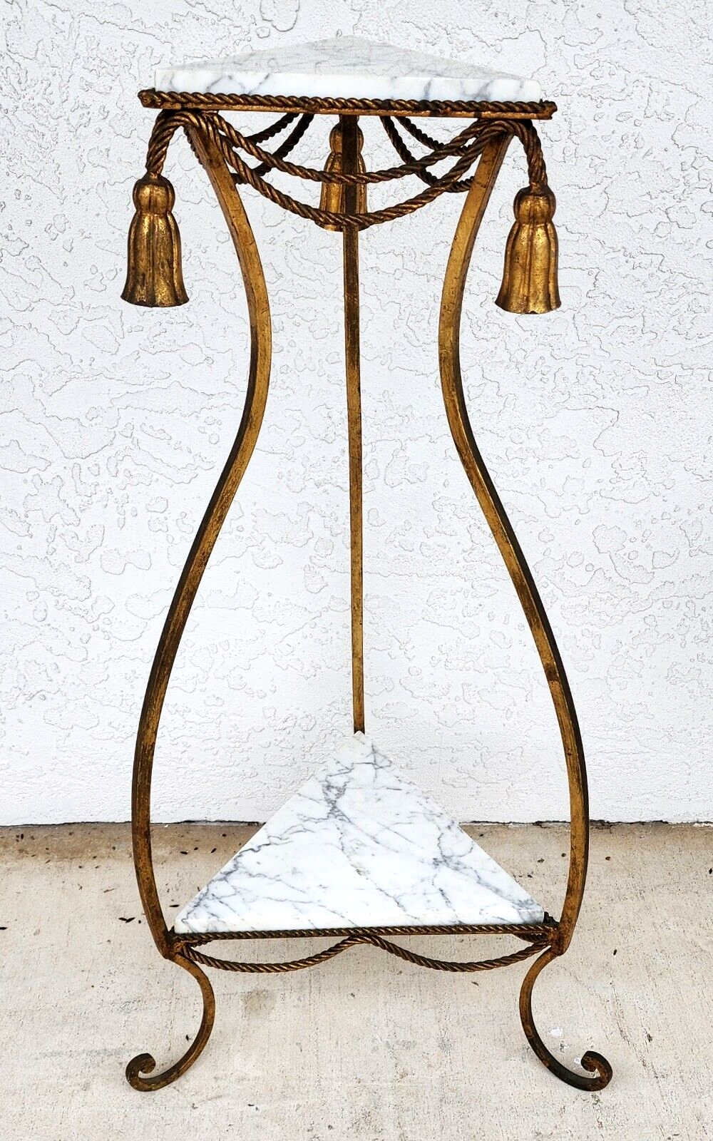 Rope and Tassel Gilt Pedestal with Carrera Marble Vintage