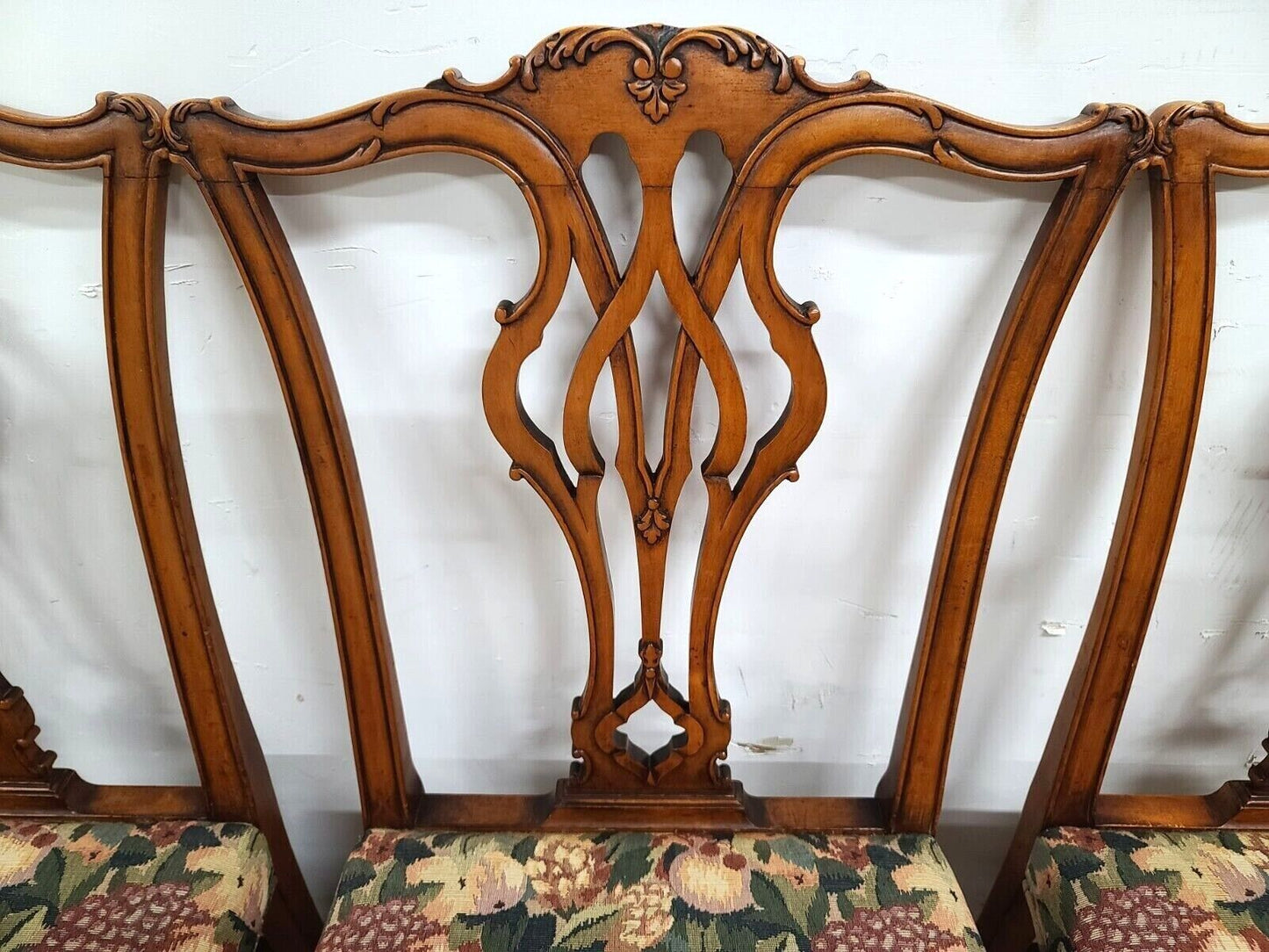 Antique 1930s Set of 6 Mahogany Chippendale Dining Chairs