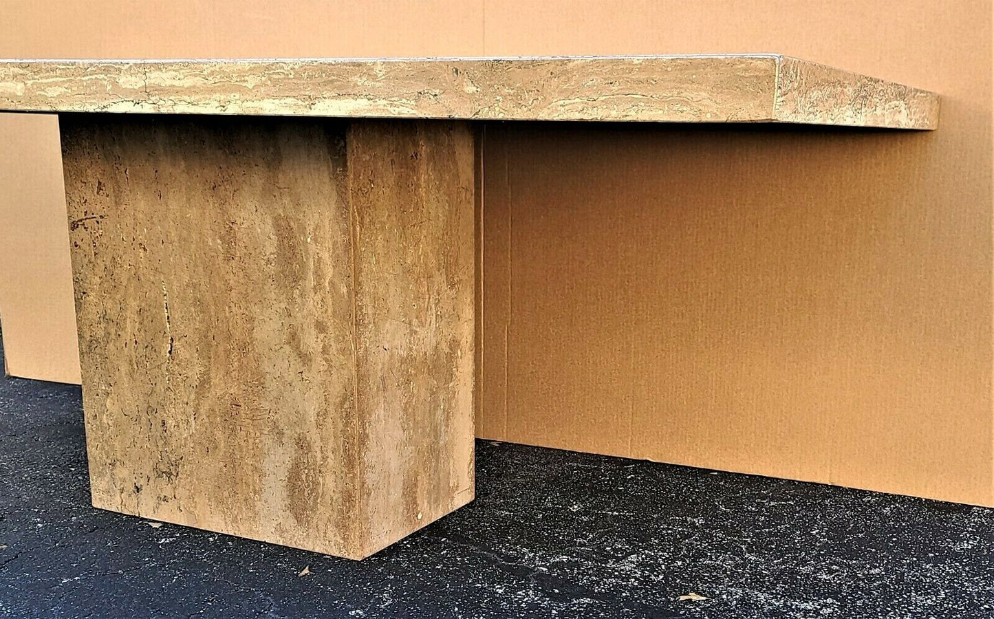 1970's Italian Walnut Travertine Highly Polished Marble Dining Table