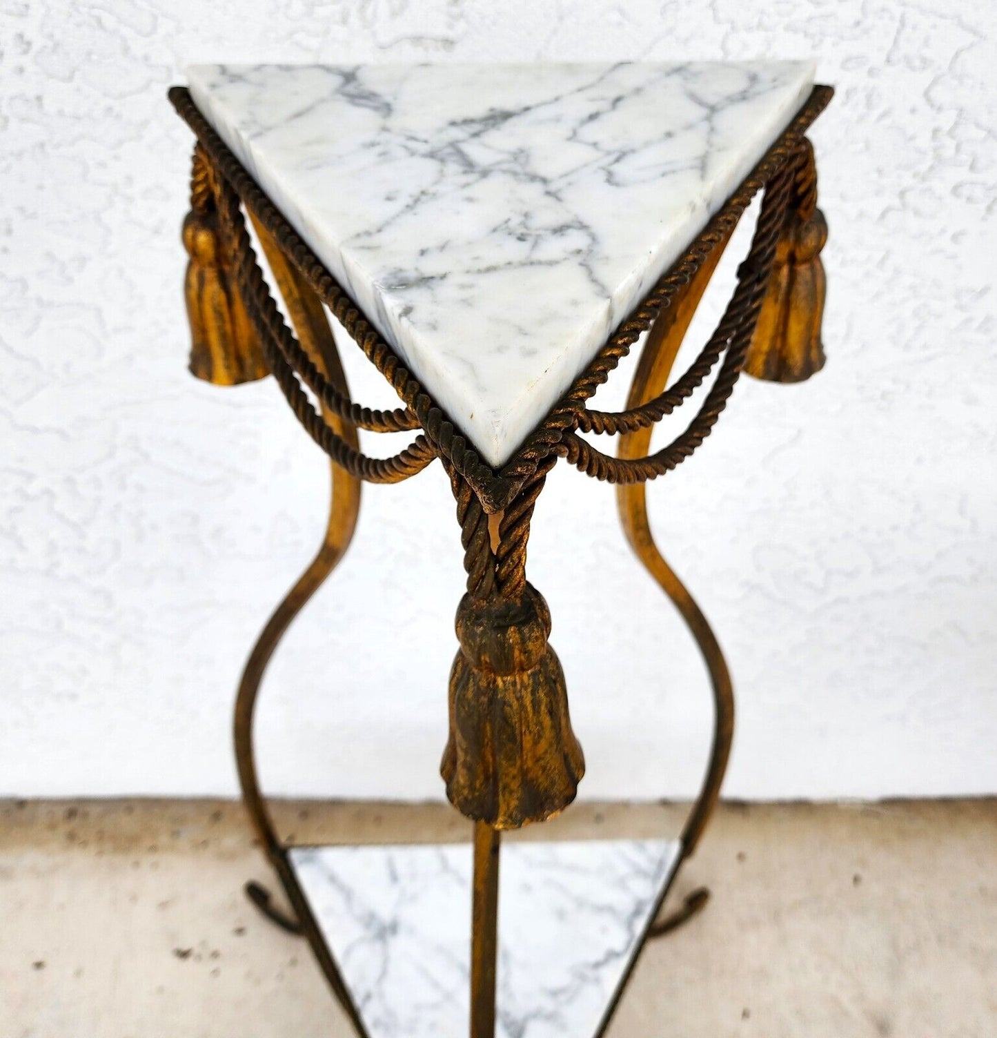 Rope and Tassel Gilt Pedestal with Carrera Marble Vintage