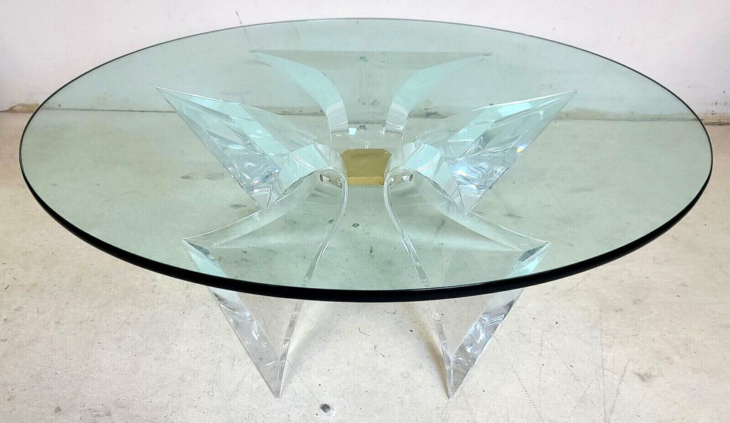 Vintage Signed Butterfly Lucite Brass & Glass Coffee Table by LION IN FROST