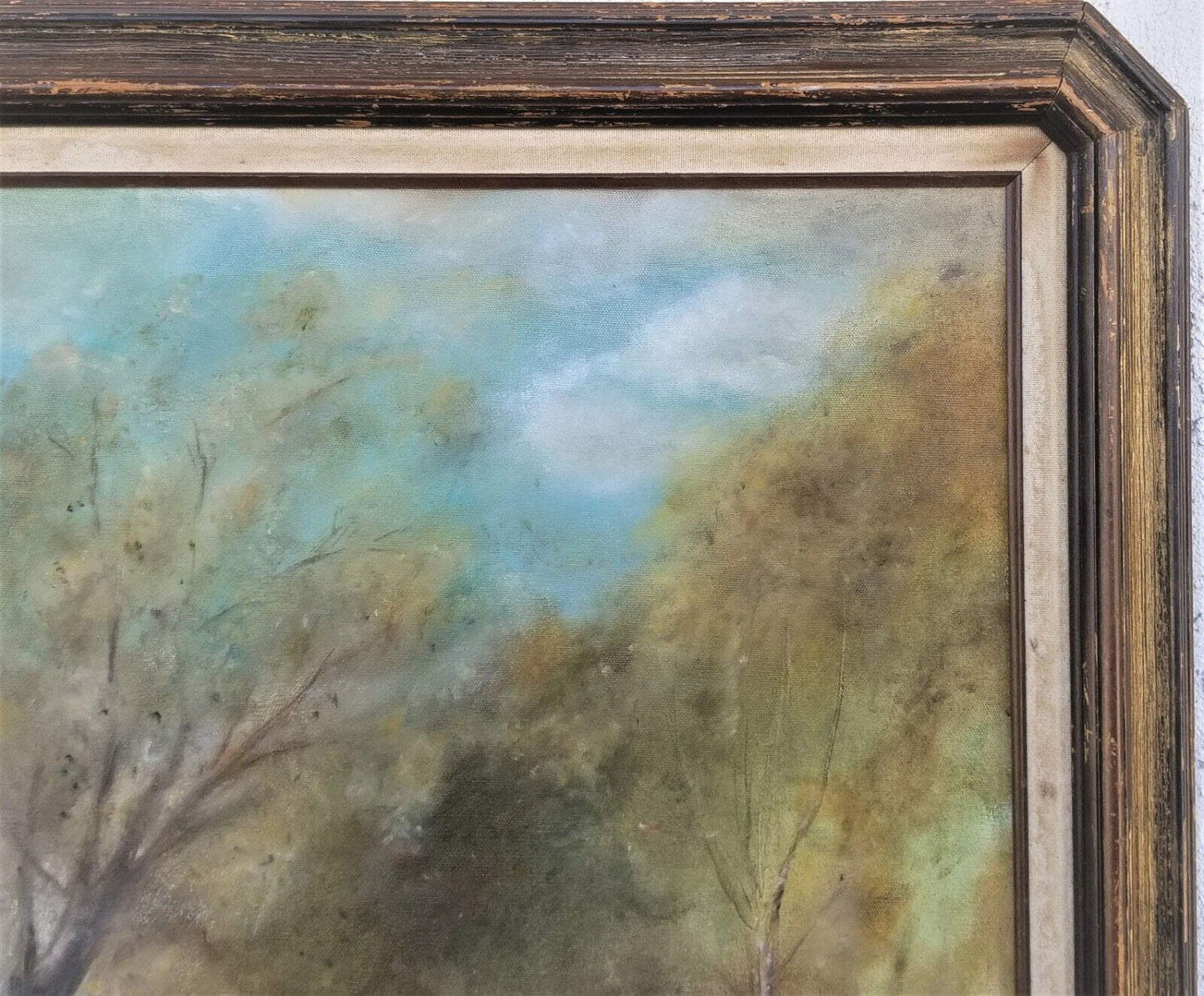 Vintage Signed "A. S." Horse and Rider in the Forest Painting on Canvas 30 x 24