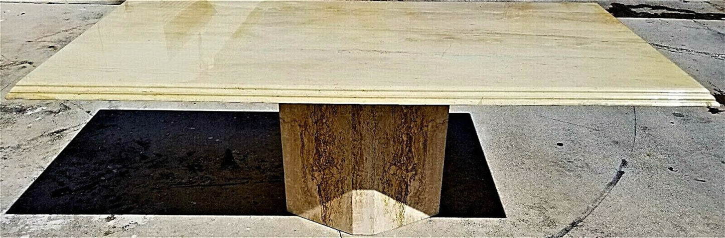 MCM ELLO Style Vintage Polished Italian Travertine Marble Dining Table 80" x 39"