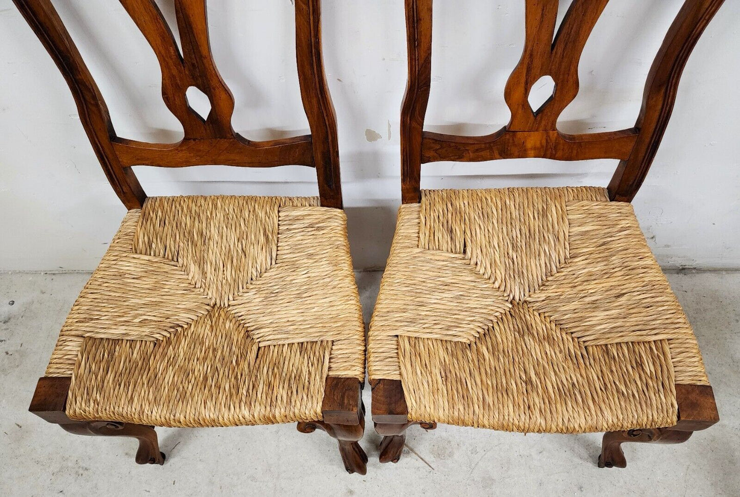 Italian Venetian Dining Chairs Walnut Rush Seat Hand Made (6)