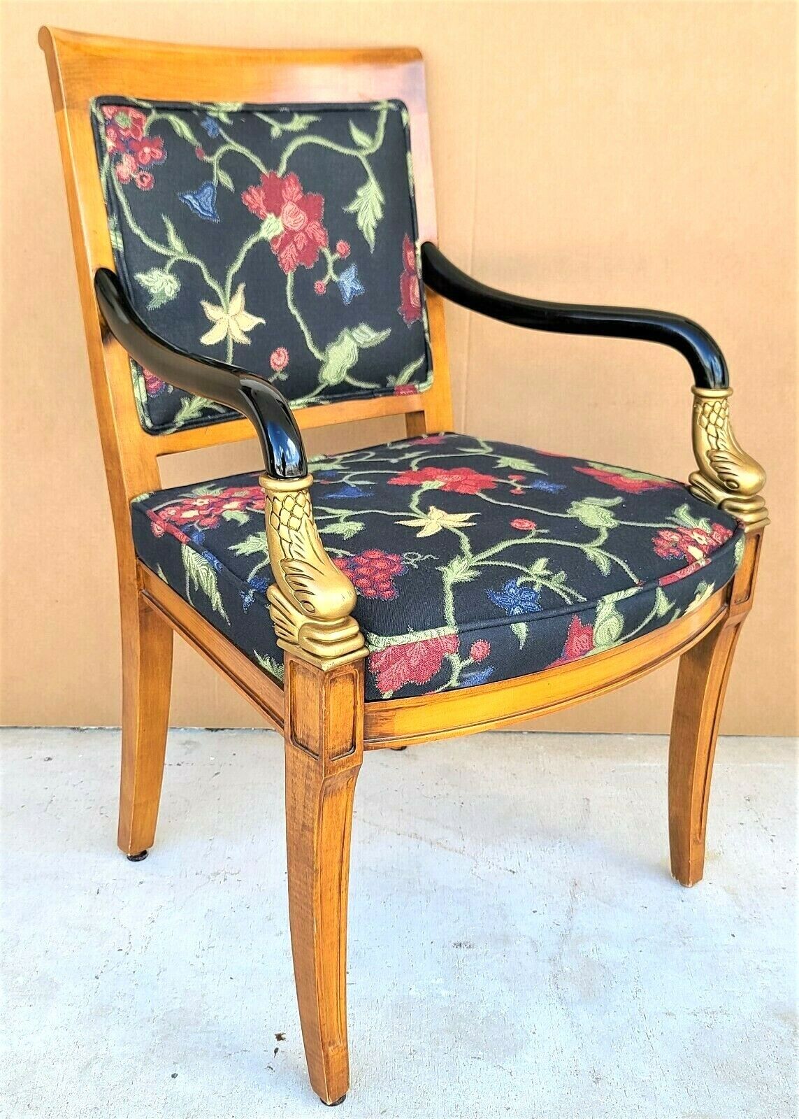 French Directoire Style Ebonized Carved Dolphins Desk Armchair