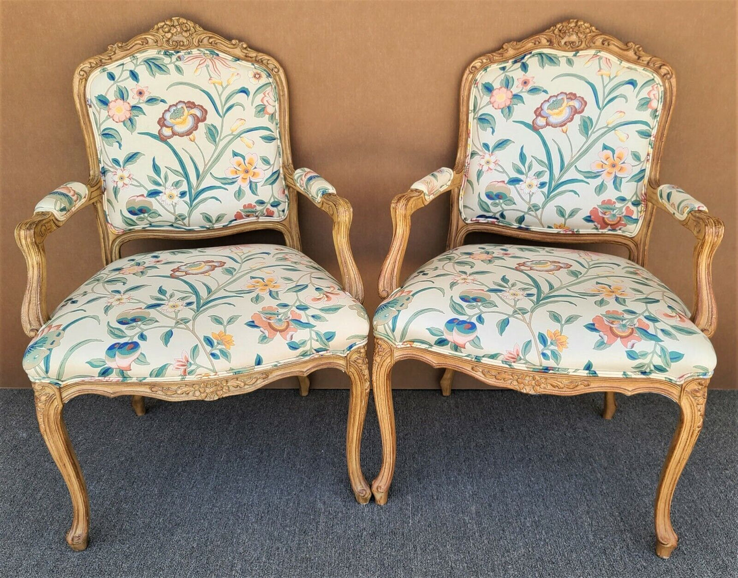 (2) Vintage French Provincial Louis XV Style Italian Arm Chairs by Chateau d'Ax