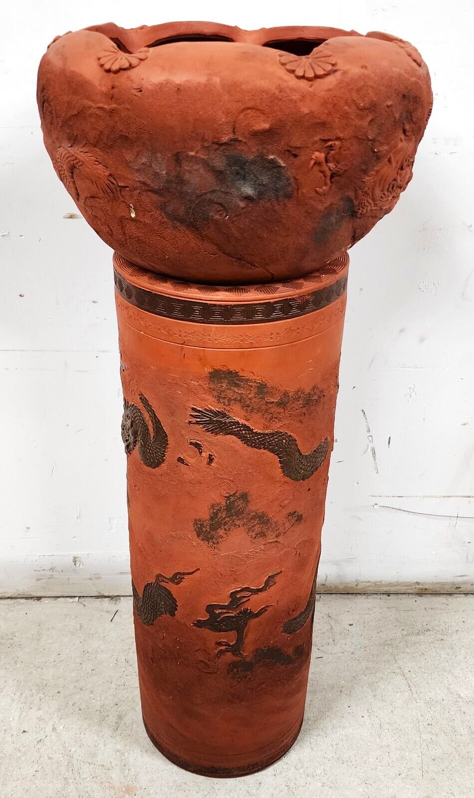 Japanese Tokoname Meiji Redware Pottery Plant Stand