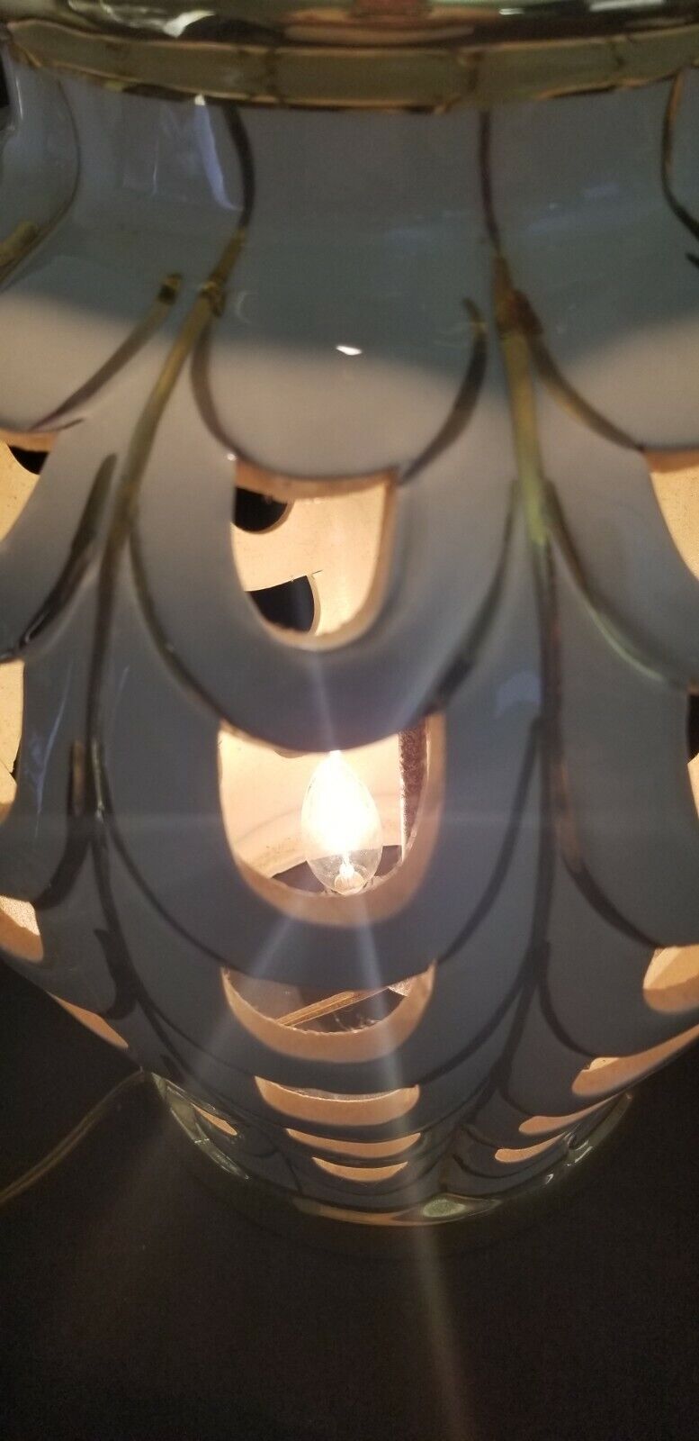 Vintage  Table Lamp by SUNSET COSCO Ceramic 2 Light Reticulated Gold Accents