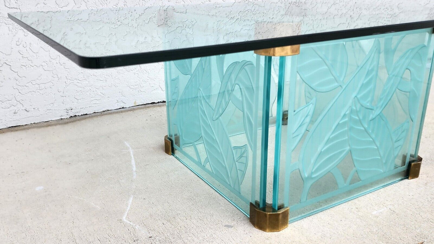 Coffee Cocktail Table Etched Glass Dennis Abbe Coastal Palm Beach