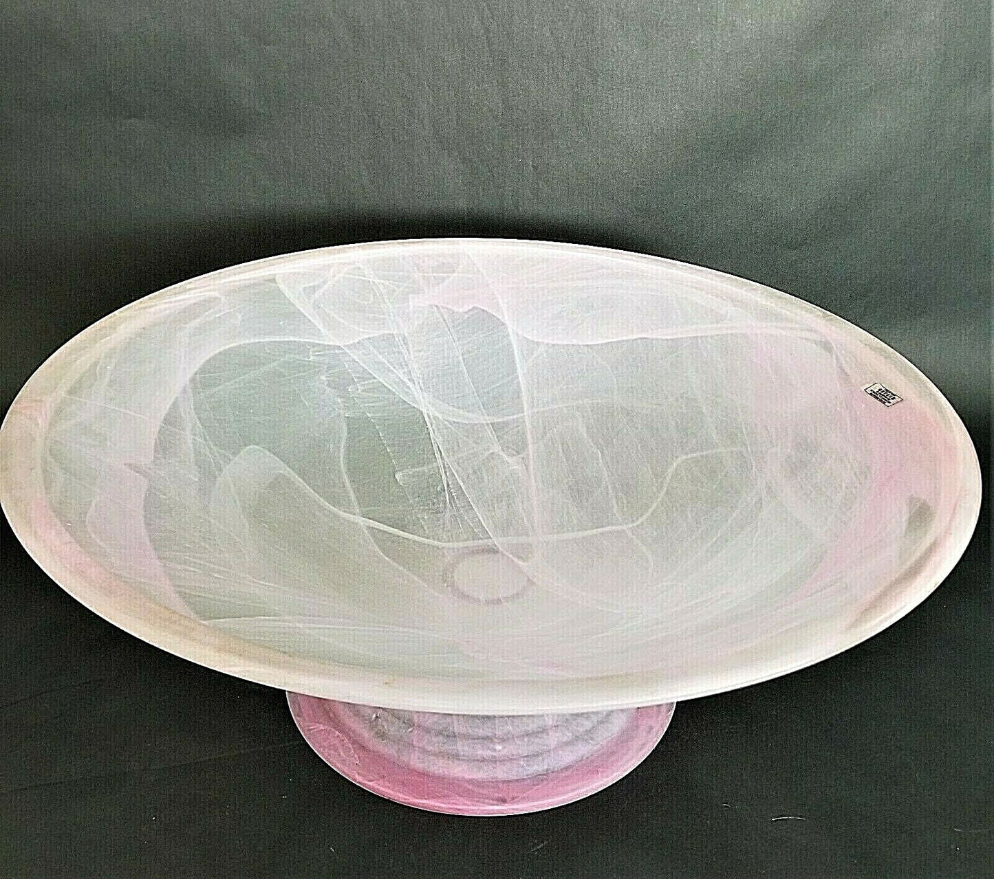 Large 20" MURANO Lavorazione Pink Swirl Footed Serving Centerpiece Display Bowl