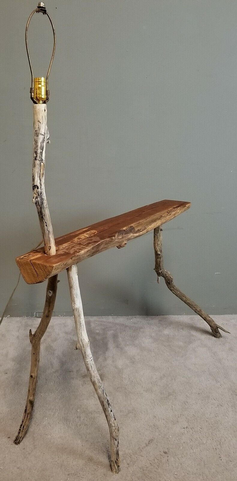 Vintage Large Animal Driftwood Floor Lamp w Table Horse Deer Beach House Coastal