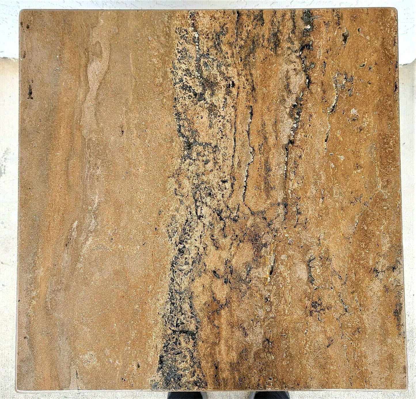 Italian Walnut Travertine Marble Side End Table by Stone International