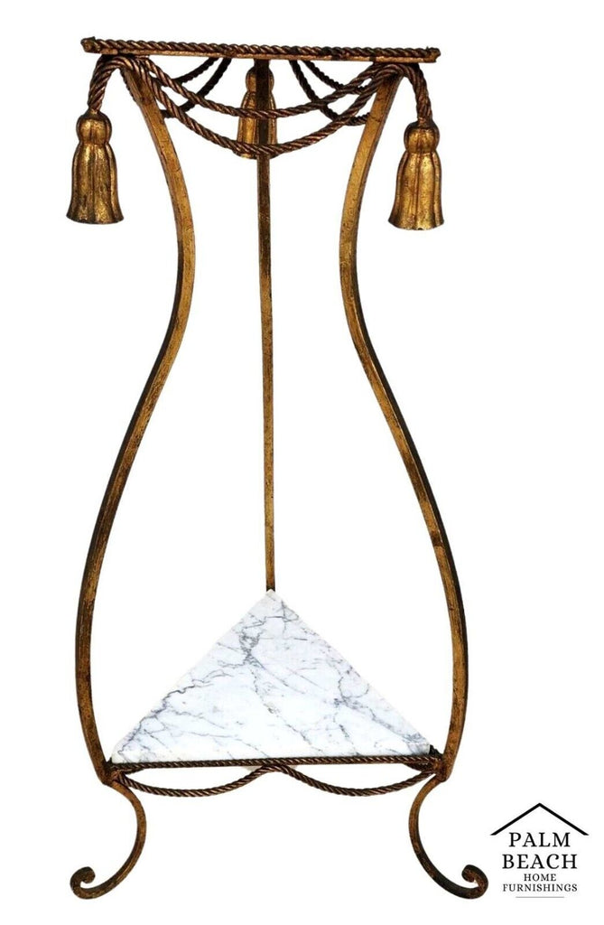 Rope and Tassel Gilt Pedestal with Carrera Marble Vintage