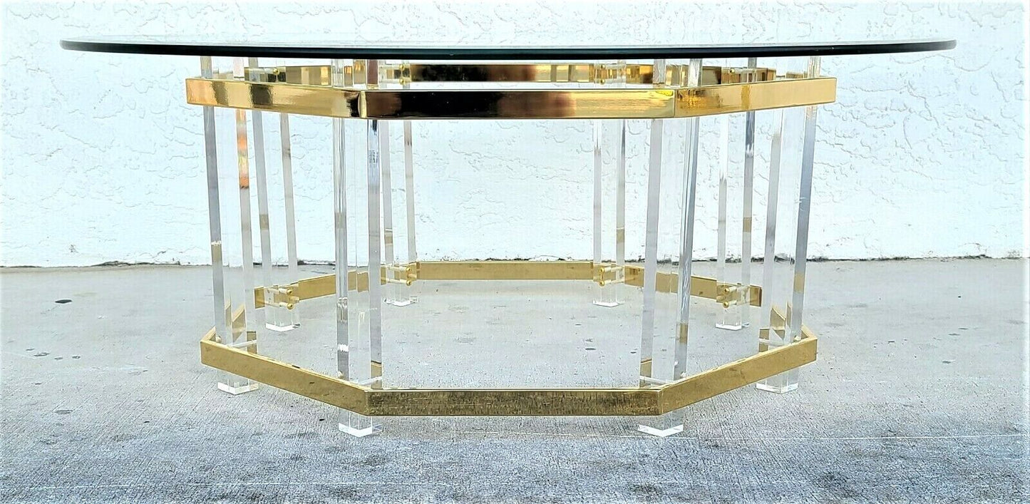 CHARLES HOLLIS JONES Mid Century Brass Lucite & Glass Octagonal Coffee Table