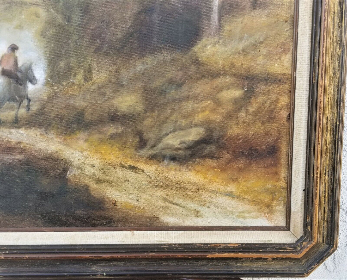 Vintage Signed "A. S." Horse and Rider in the Forest Painting on Canvas 30 x 24