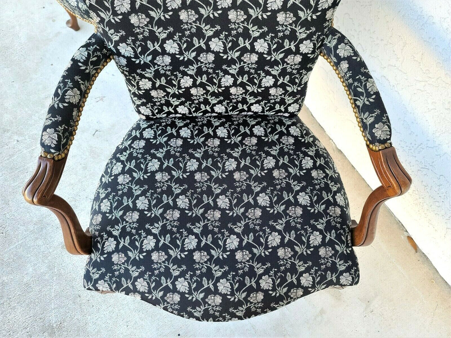 Vintage French Country Provincial Walnut Fauteuil Armchairs - A Pair