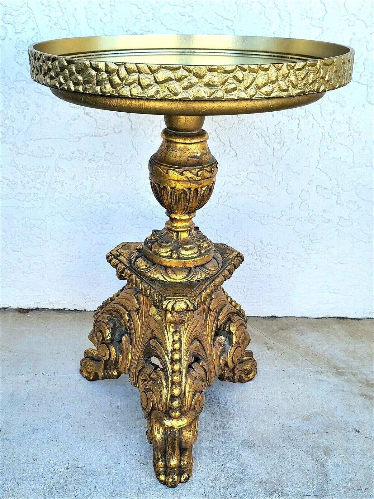 Antique Louis XV Brass Wrapped Gilt Side Accent Table With Serving Tray