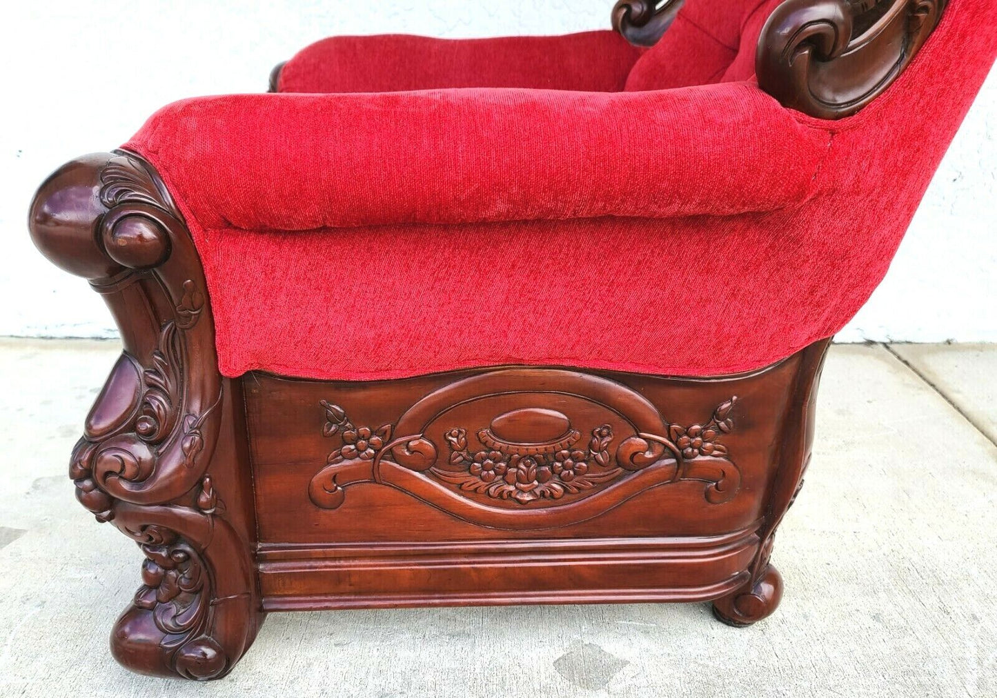 Oversized Asian Chinoiserie Carved Rosewood Armchair