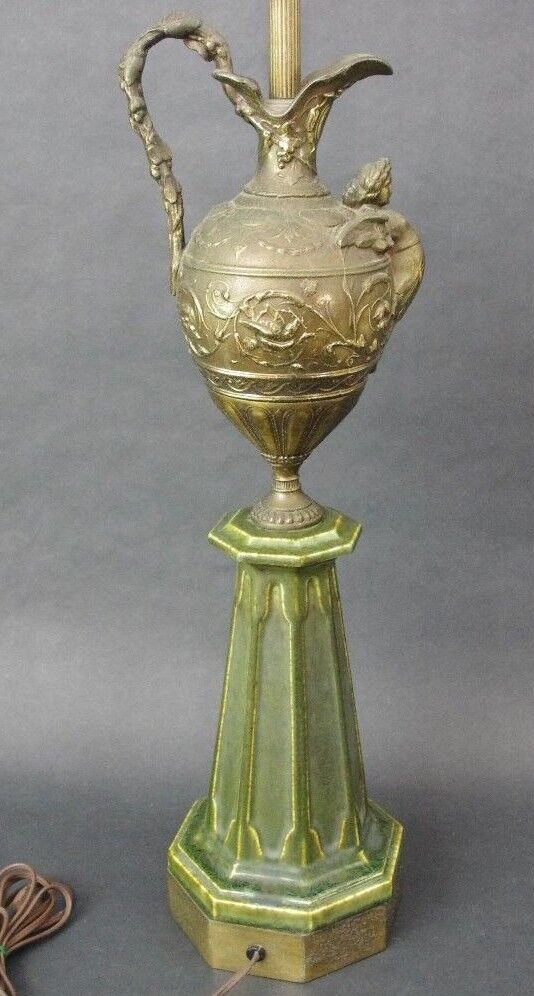 Vintage Westwood Ind Brass Cherub Angel Ewer Pitcher Ceramic Table Lamp 40"