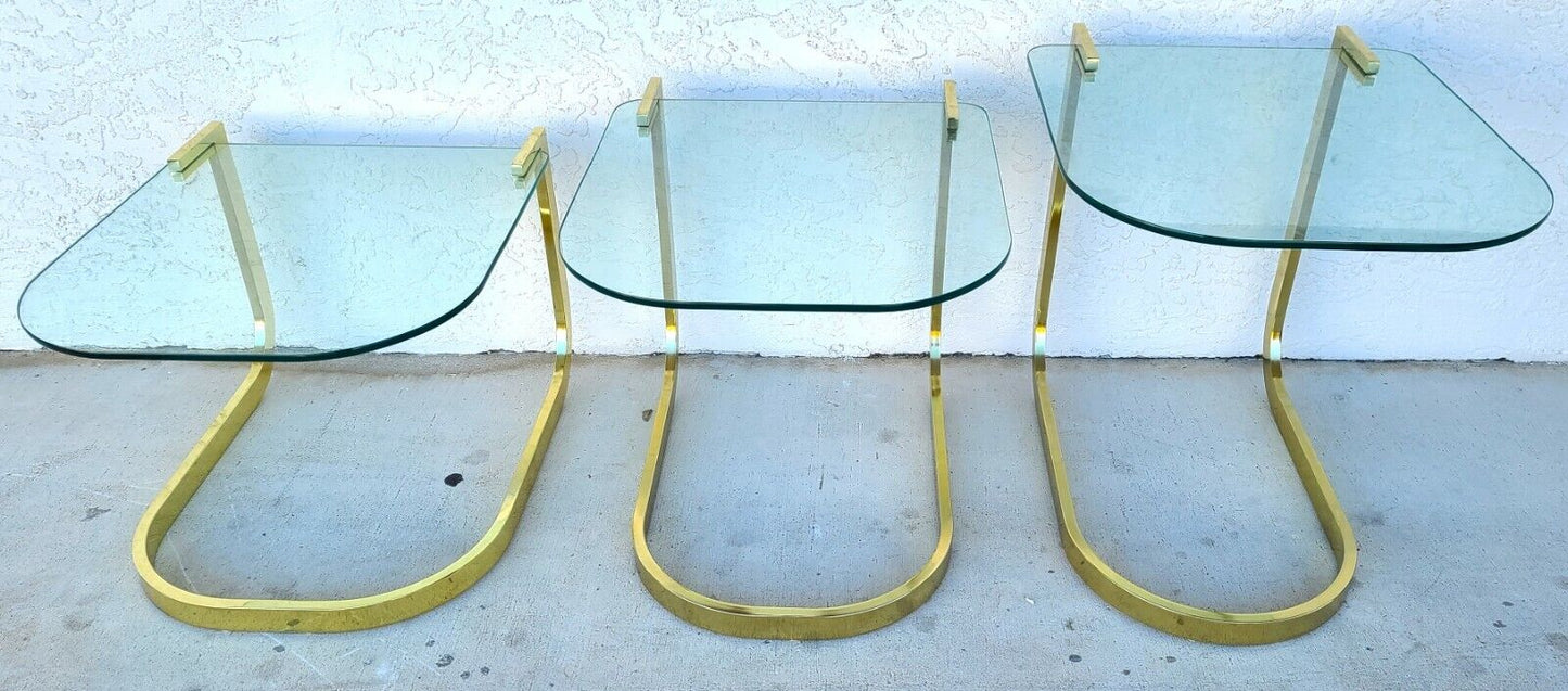 Vintage 1970's MCM Brass & Glass Nesting Tables
