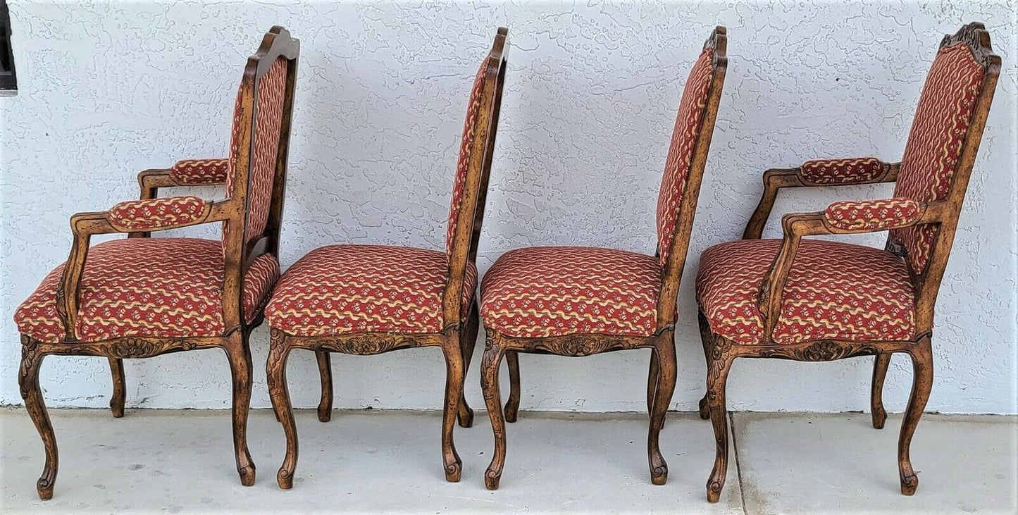 (4) Newly Upholstered French Provincial Louis XV Style Solid Wood Dining Chairs
