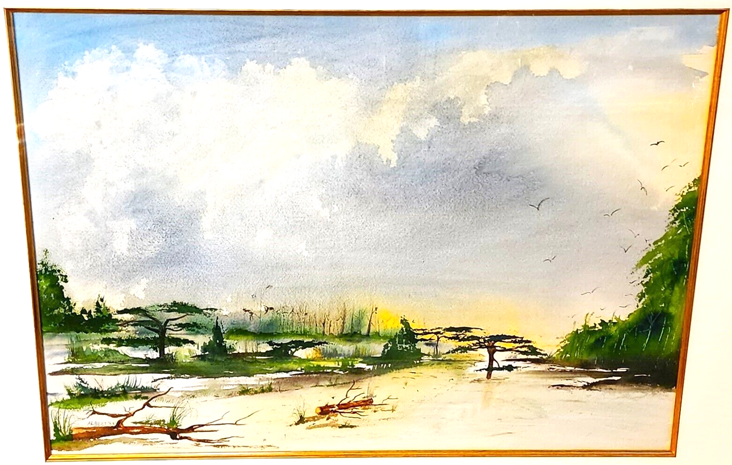 Albert Swayhoover Coastal Scene Watercolor Painting Signed 1989 Framed