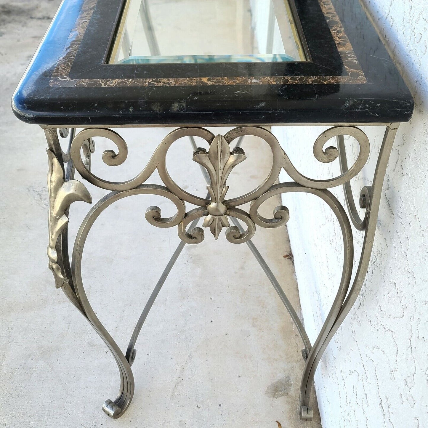 MAITLAND SMITH Tessellated Marble Brushed Steel Glass Console Sofa Table