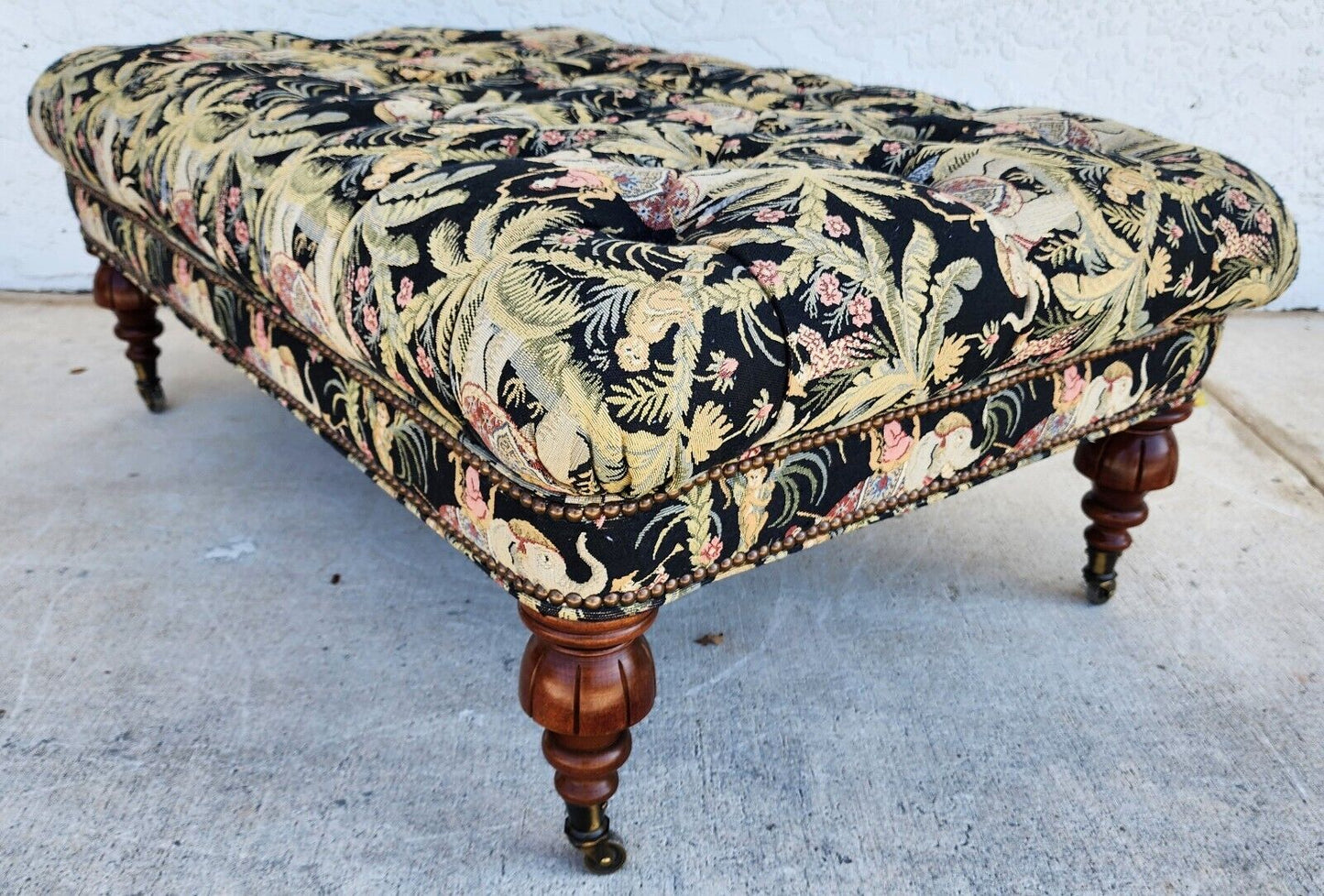 Oversized Ottoman Table Tufted Rolling Elephants Monkeys