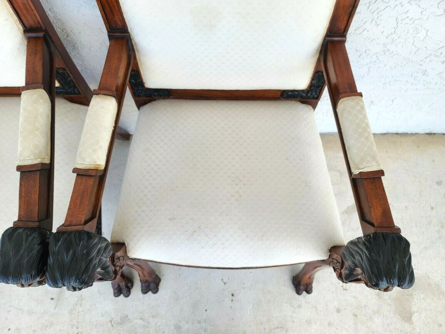 Pair of Hand Carved Mahogany Lions Head Armchairs