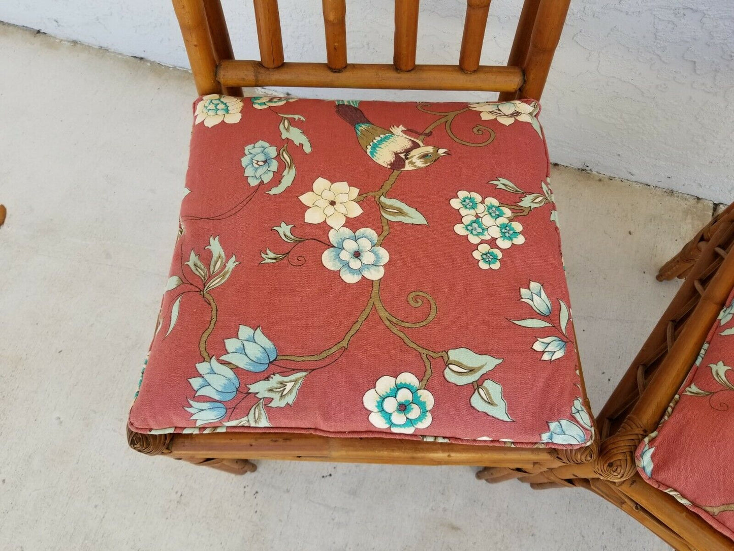 (2) Vintage MCM Bamboo Rattan Side Dining Accent Chairs