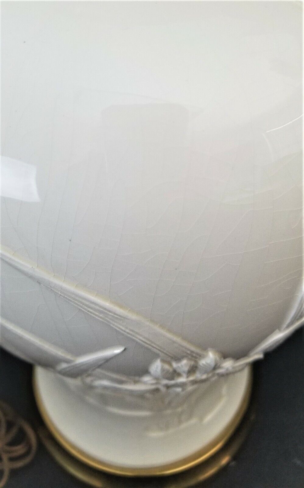 PAUL HANSON Ceramic Lamp with Raised Iris Relief Design and Brass Base