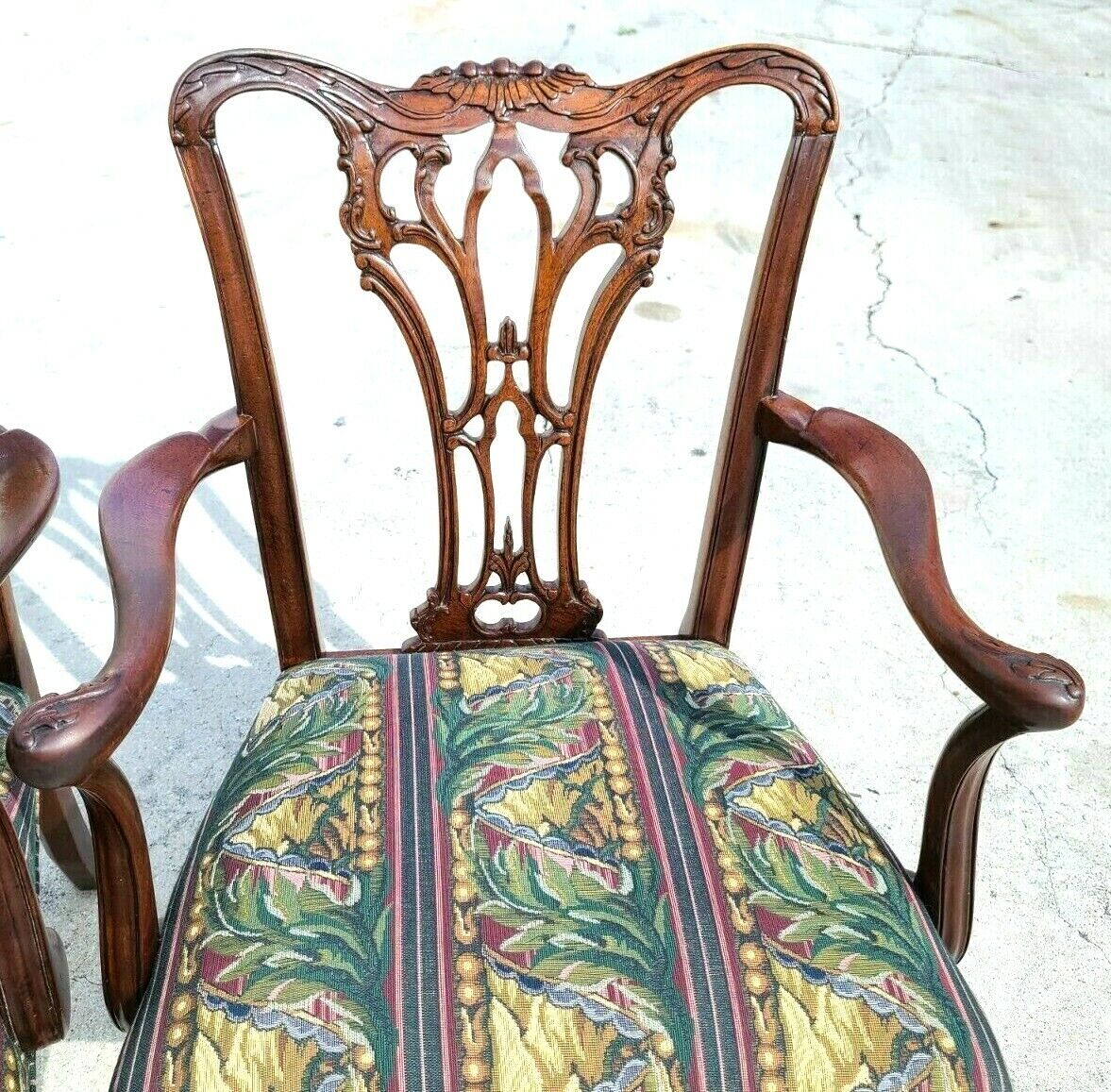 Antique c 1900 Edwardian Chippendale Mahogany Ball & Claw Armchairs - a Pair