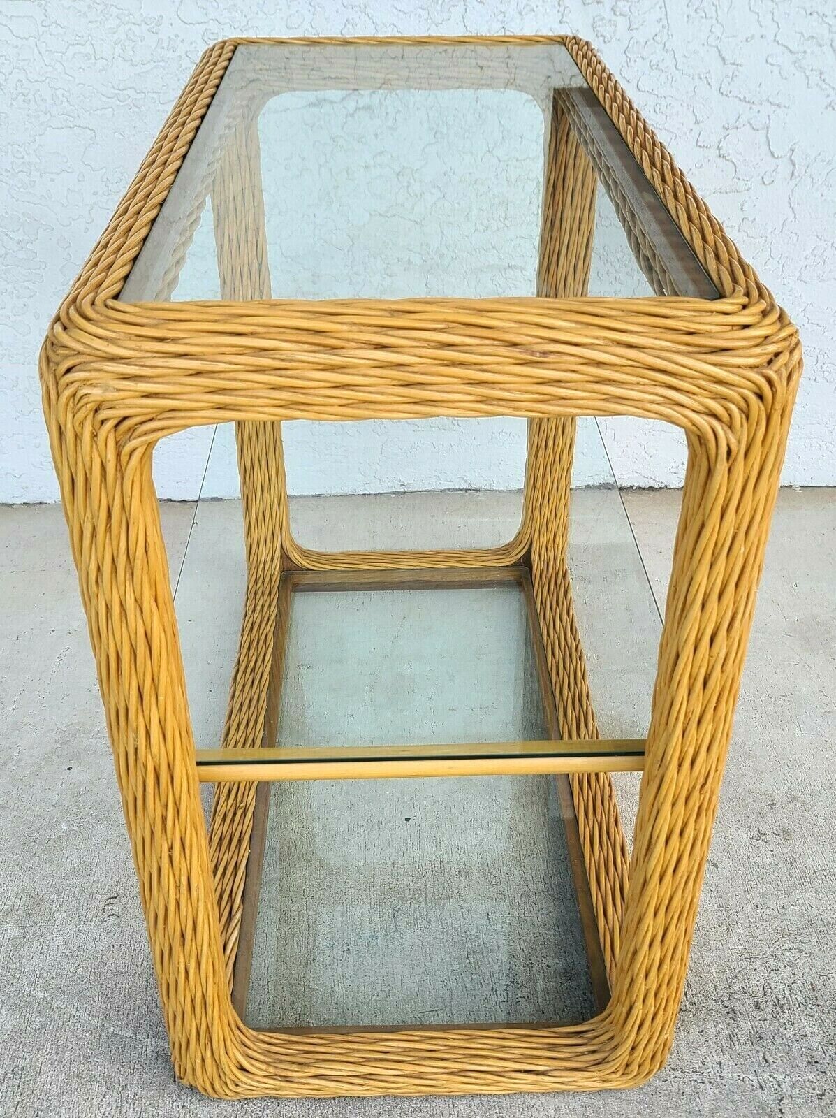 1970's Coastal Pencil Reed Bamboo Rattan Console Dry Bar