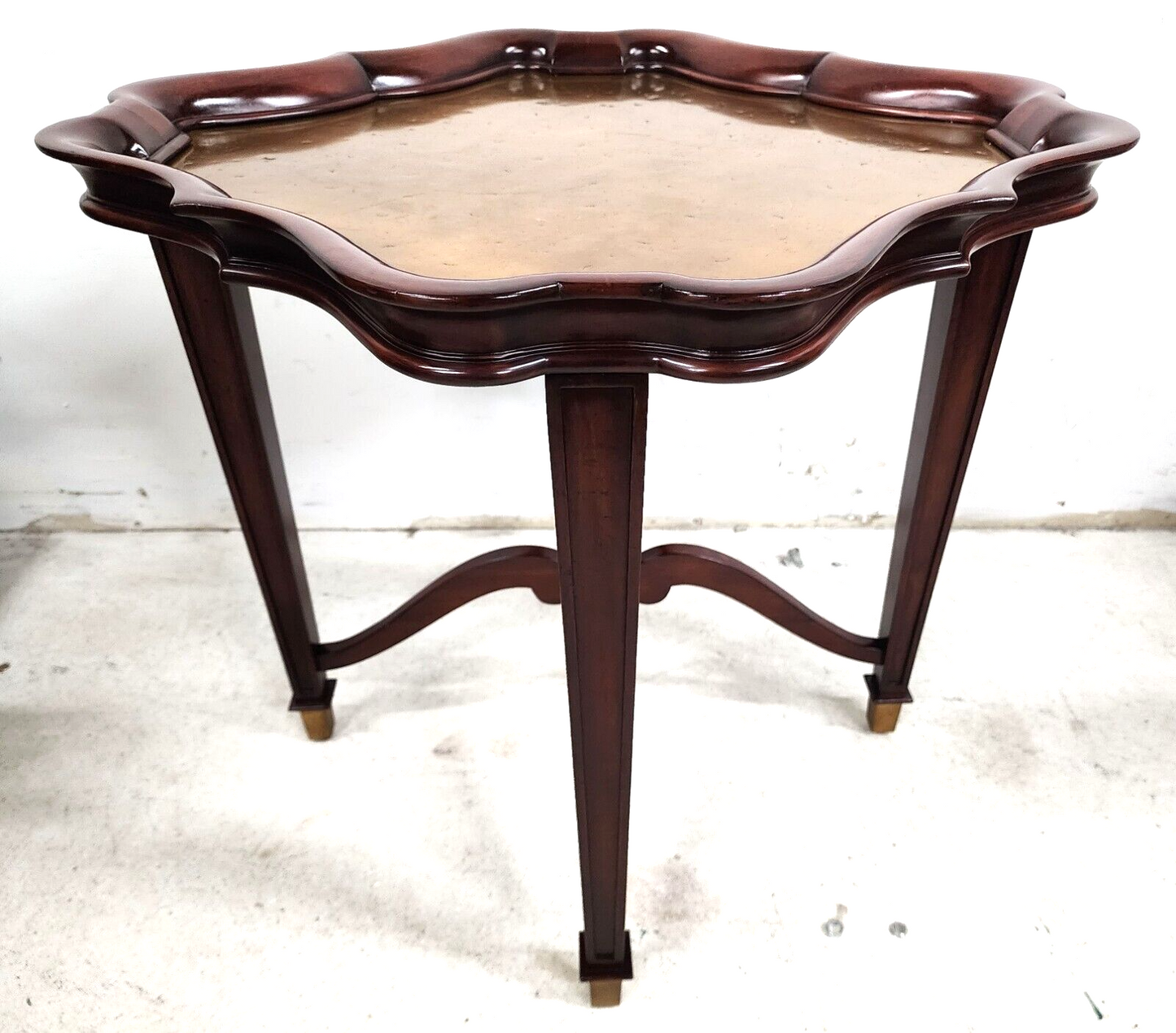 Mahogany Center Side Table Brass Pie Crust Top by JD Young & Sons