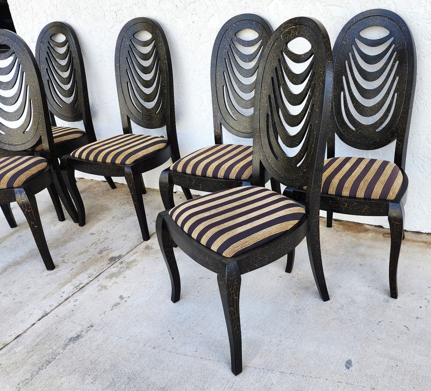 Set of 6 Draped Back Solid Wood Dining Chairs