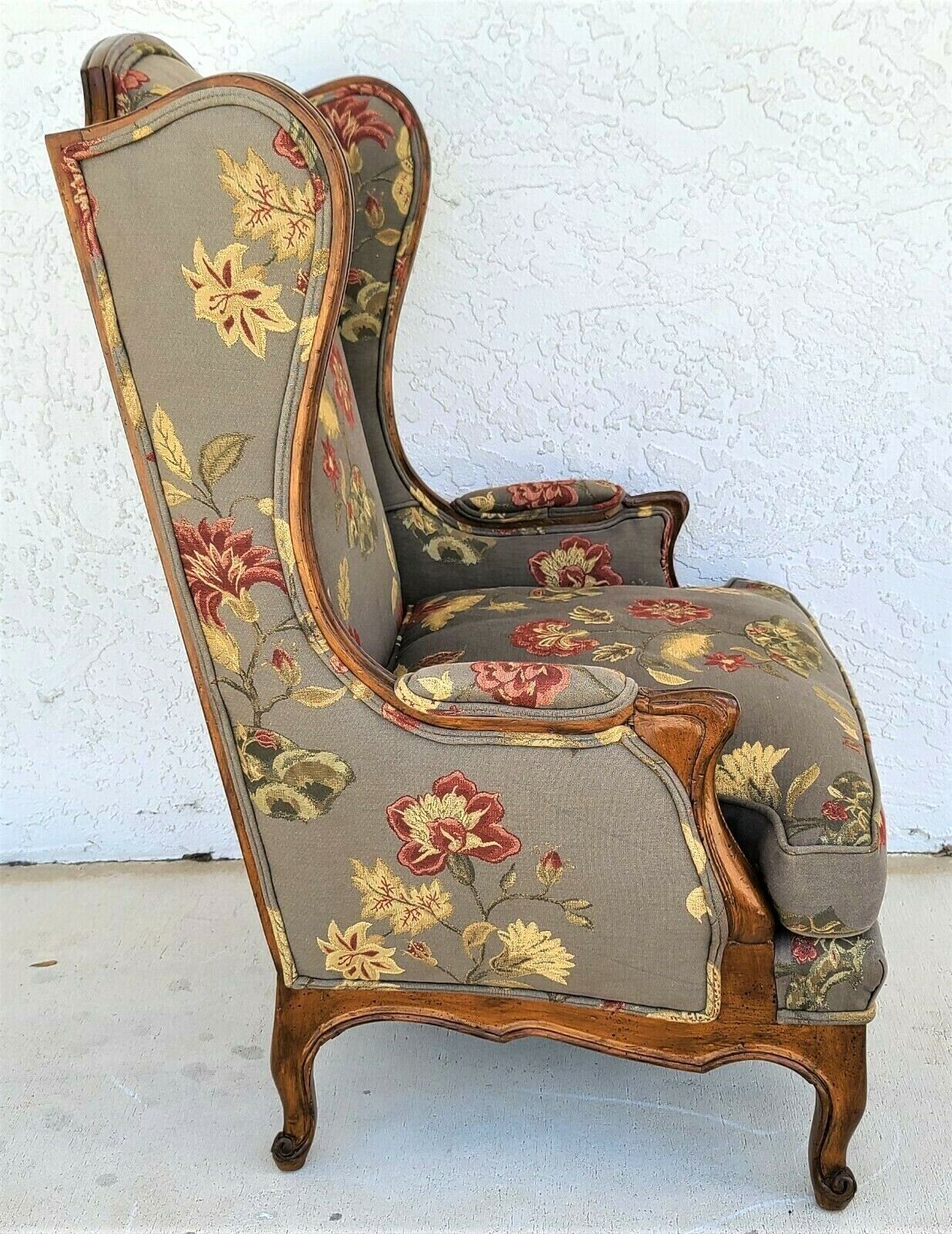Fantastic Vintage Upholstered Floral Chippendale Wingback Down Cushion Armchair