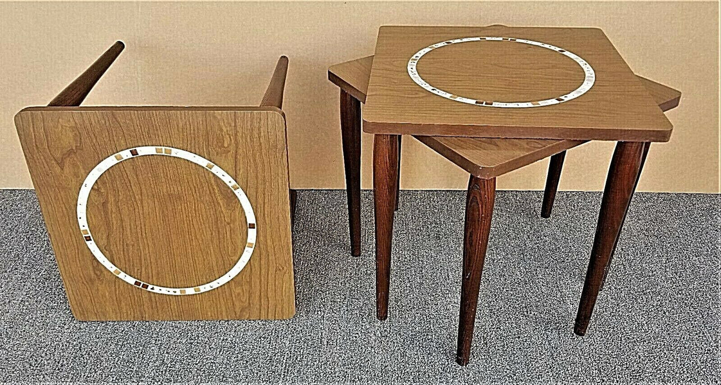 Set of 3 Vintage Mid Century Modern Tile Mosaic Stackable Drink Side Tables