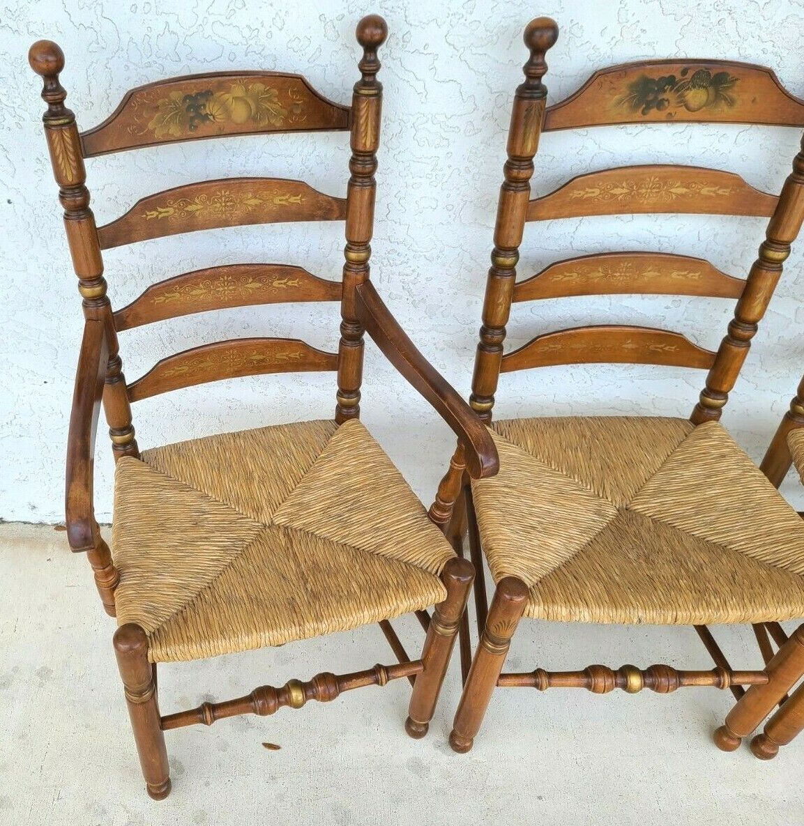 L Hitchcock Dining Chairs Harvest Stenciled Ladder Back Rush Seat