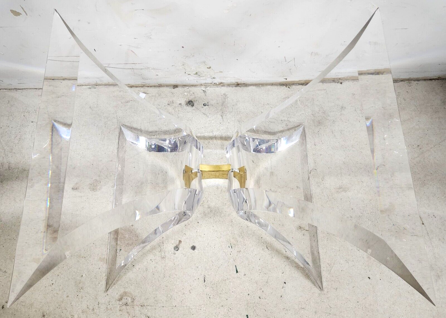 MCM Lucite Dining Table With Glass Signed by Lion In Frost