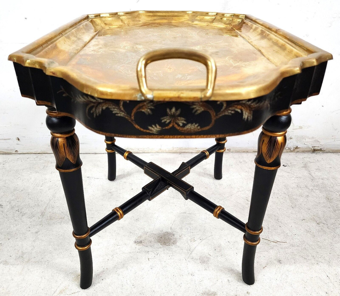 Brass Tray Table Vintage Regency Chinoiserie Asian