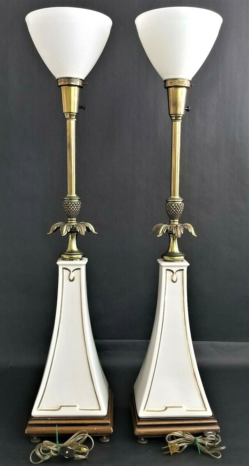 Pair of STIFFEL LENOX Obelisk Torchier Porcelain and Brass Table Lamps